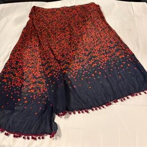 Tommy Hilfiger Navy Blue Scarf with Pink, Red, and Orange Accents